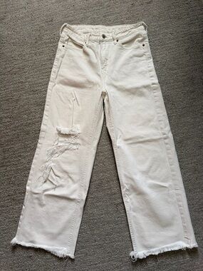 White Distressed Wide-Leg Jeans